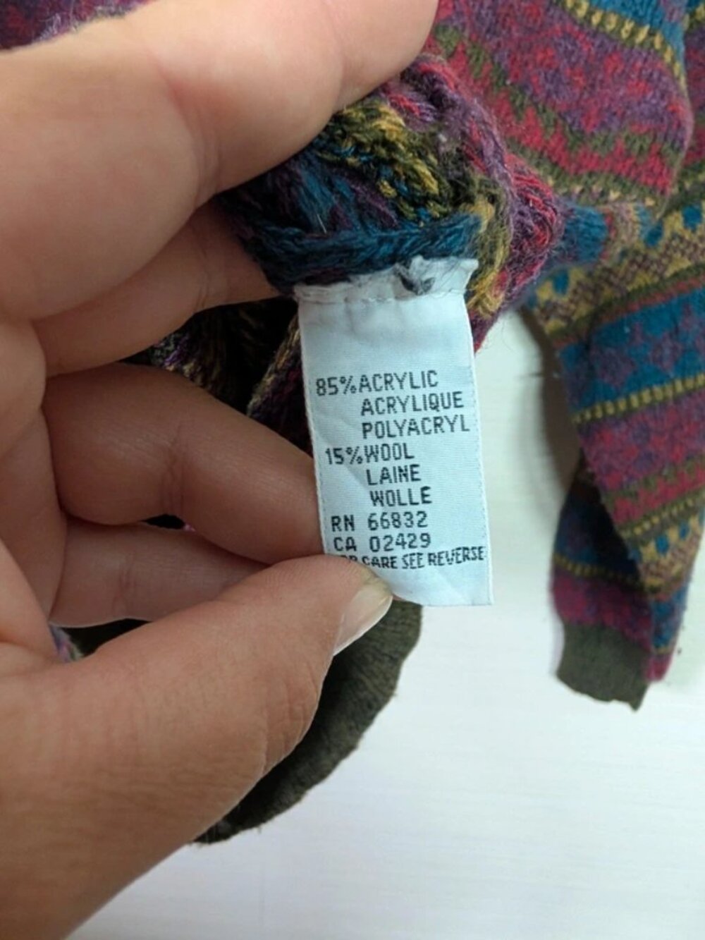 Vintage Multicoloured Fair Isle wool blend Knit Jumper m Burgundy Blue Green Ove - Picture 5 of 5